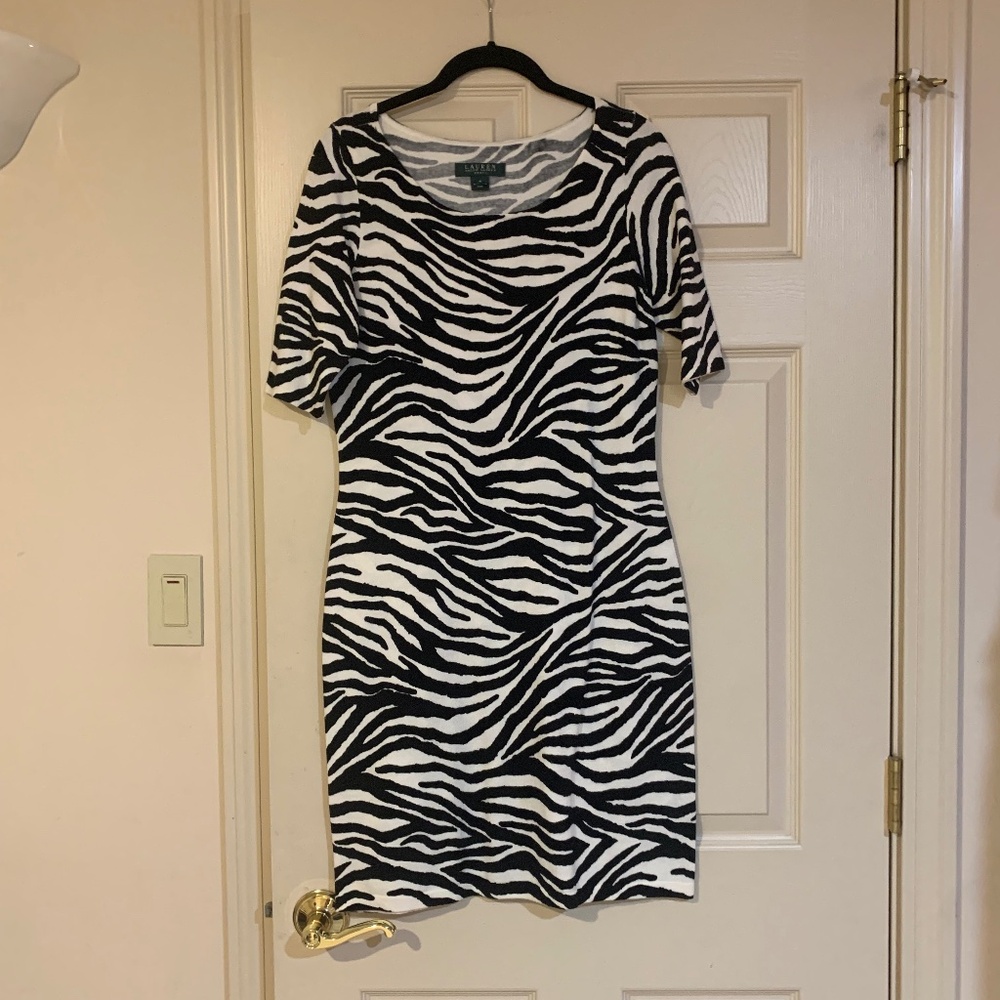 Lauren Ralph Lauren Black/White Zebra Striped Dress sz M